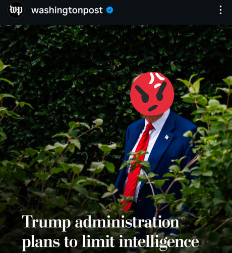 Cropped Washington post title: "trump administration plans to limit intelligence"