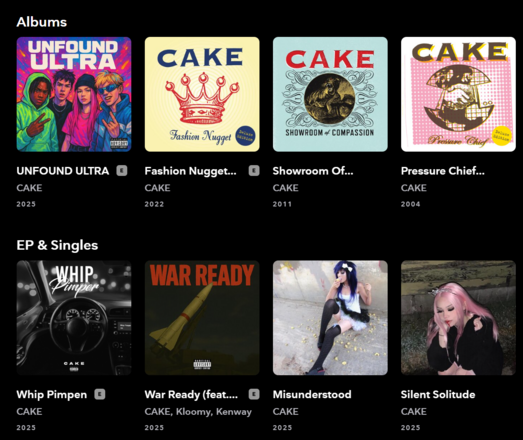 some cake albums and some that look very AI. this is on the cake profile page.