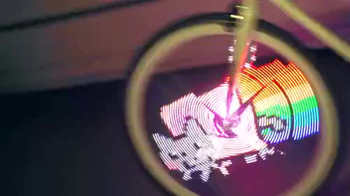 spinning lights on a tire that form nyan cat as it spins.

source: https://www.tumblr.com/sweetlurr/786023050721296384?source=share