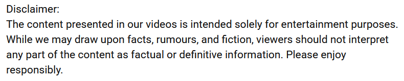 Disclaimer:
The content presented in our videos is intended solely for entertainment purposes. While we may draw upon facts, rumours, and fiction, viewers should not interpret any part of the content as factual or definitive information. Please enjoy responsibly.
