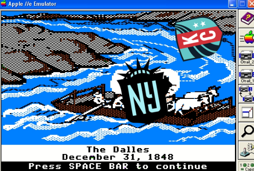 oregon trail image of fording the river with gotham in the bat and KC Current spinning in the current