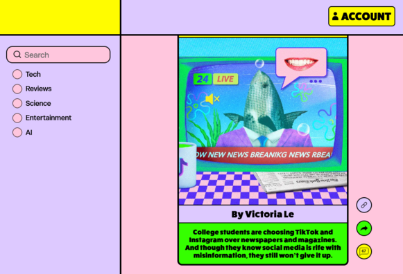 pink and yellow design with iframes and a dancing fish in the middle.