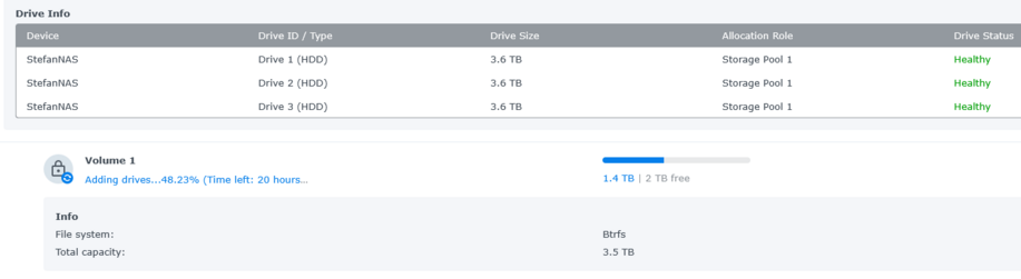 screenshot of current drive being added to the volume.