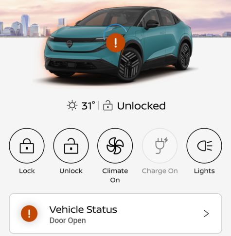 Nissan connect app says my car's door is open 