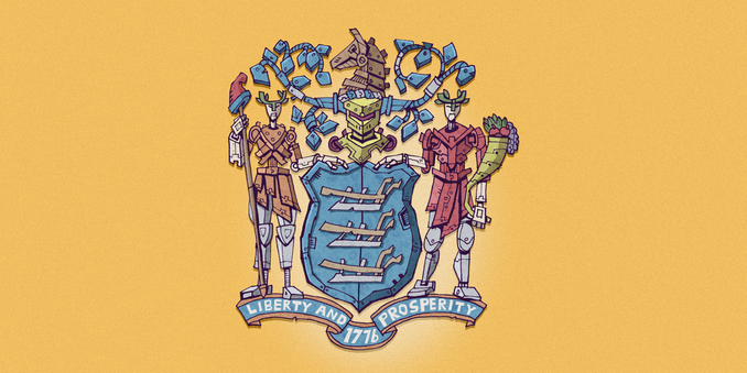 NJ flag with robot parts