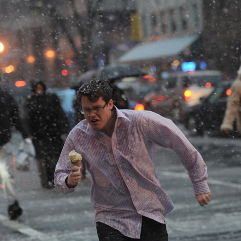 guy running in snow with ice cream from 2016